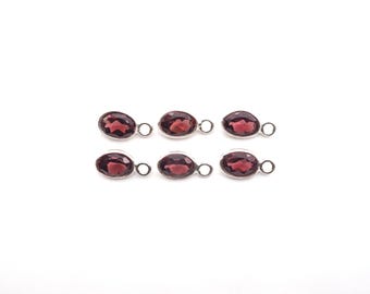 Garnet Bezel 7x5 mm , Single  Connector, Garnet Bezel, Garnet Charm, 925 Sterling Silver(GTG-SBG-13)