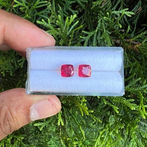 Ruby Faceted  Cushion Square Matching Pair 6.3mm Approximately 3.44 Carat, 2 Pieces  (GTG-R-20)