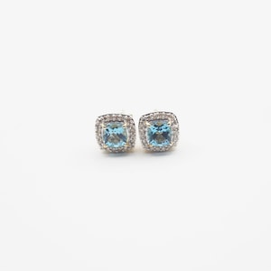 10K Yellow Gold and Diamond Blue Topaz Stud, Blue Topaz Earring, Diamond Stud