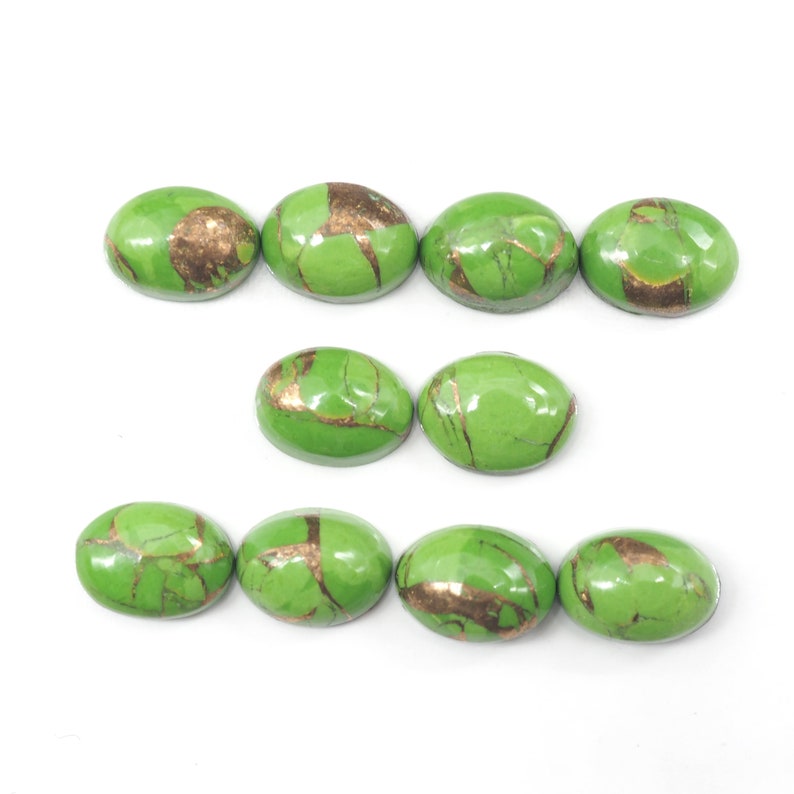 GTG-GT-12 10 Pieces Green Copper Turquoise Cabs Oval 7 x 5 mm Approximately 6.20 Carat