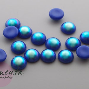 6 Cabochons ~ 8 mm ~ medium blue AB ~ Glass~ Material for jewelry making