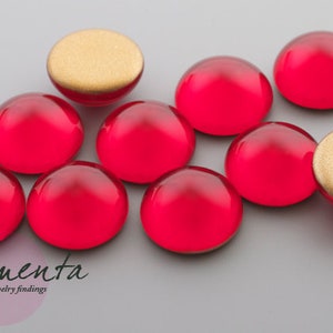 4 cabochons ~ 14 mm ~ siam red ~ glass ~ material for jewelry making