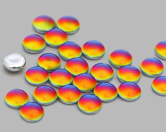 6 Cabochon Arcobaleno ~ 8 mm ~ Cabochon di Vetro Dicroico ~ Vulcano Eliotropio ~ Cabochon di Vetro Ceco