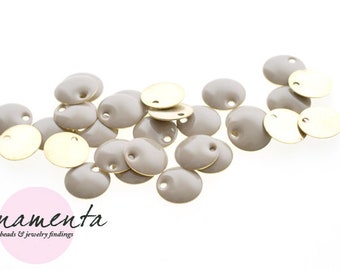 10pcs ~ 8mm ~ émail / un côté ~ beige ~ pendentif ~ matériel pour la fabrication de bijoux