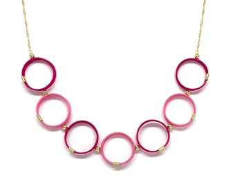 Japanese jewelry - Mizuhiki necklace - Colorful necklace - Statement jewelry - large necklace with7 circles