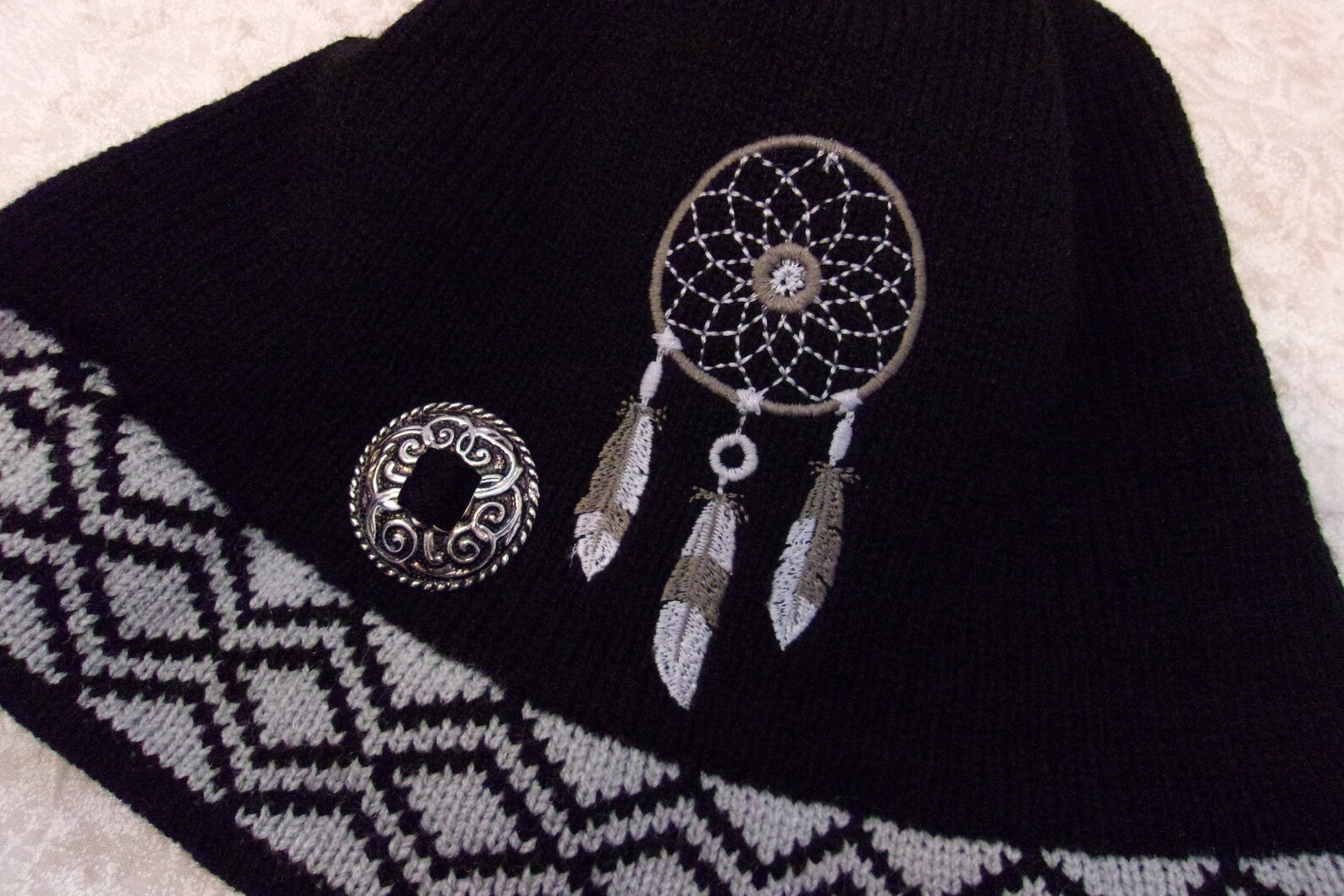 Dream catcher knit hat feather brim knit hat bucket retro Etsy