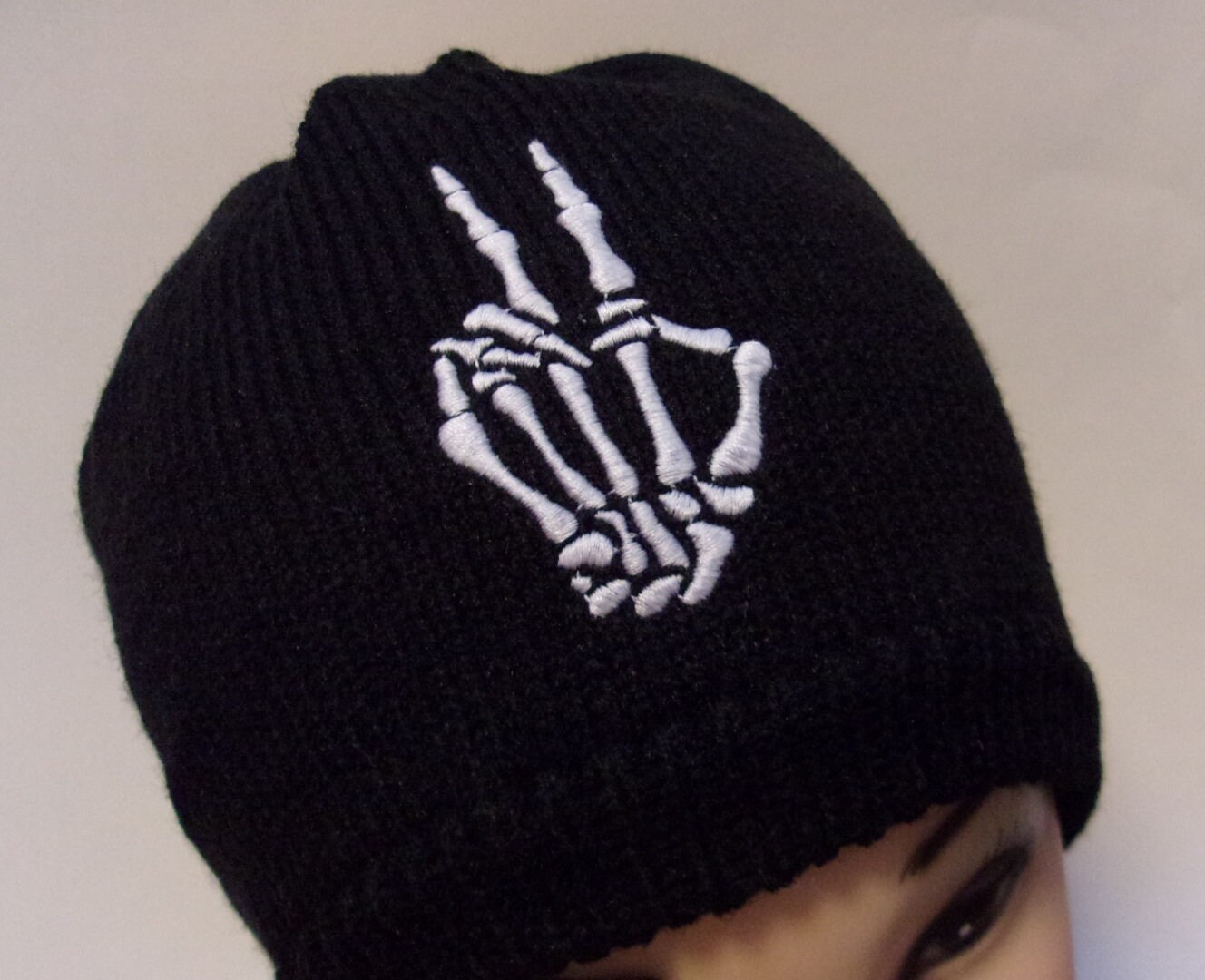 Peace Hand Beanie Skull Cap Knit Hat 