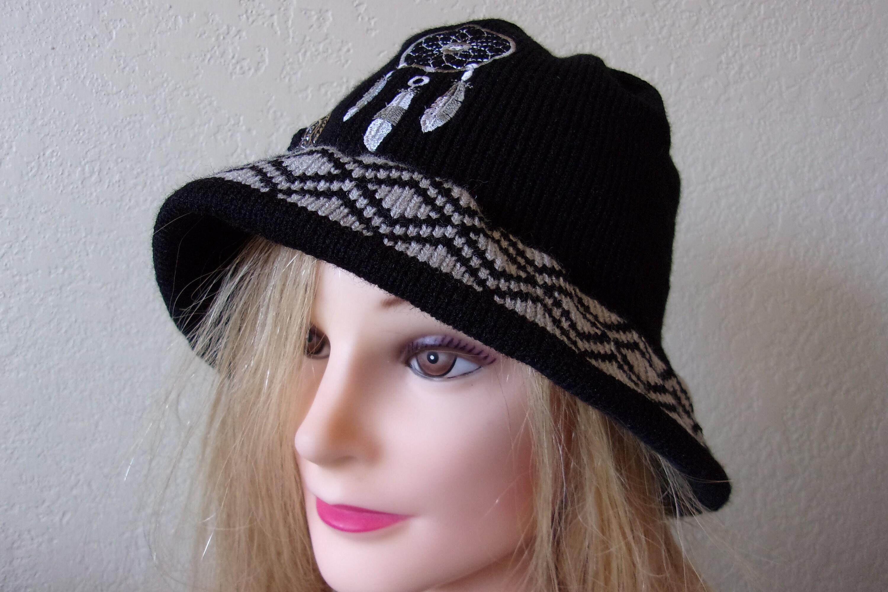 Dream Catcher Knit Hat Feather Brim Knit Hat Bucket Retro Etsy