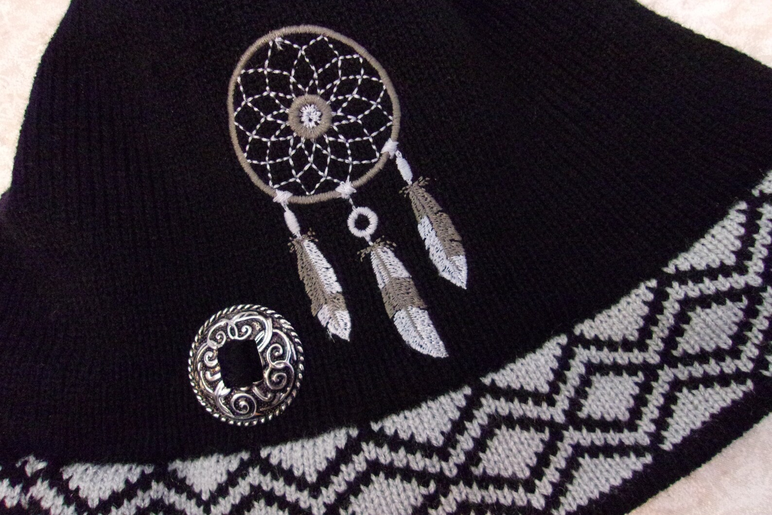 Dream catcher knit hat feather brim knit hat bucket retro Etsy