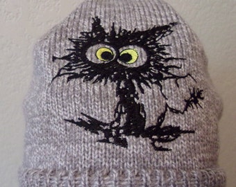Funny stressed kitty hat, fuzzy cat, wild animal, cute cartoon kitty, fits most
