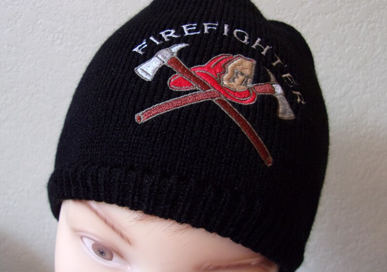 Fire fighter hat knit beanie fireman stocking cap skull | Etsy