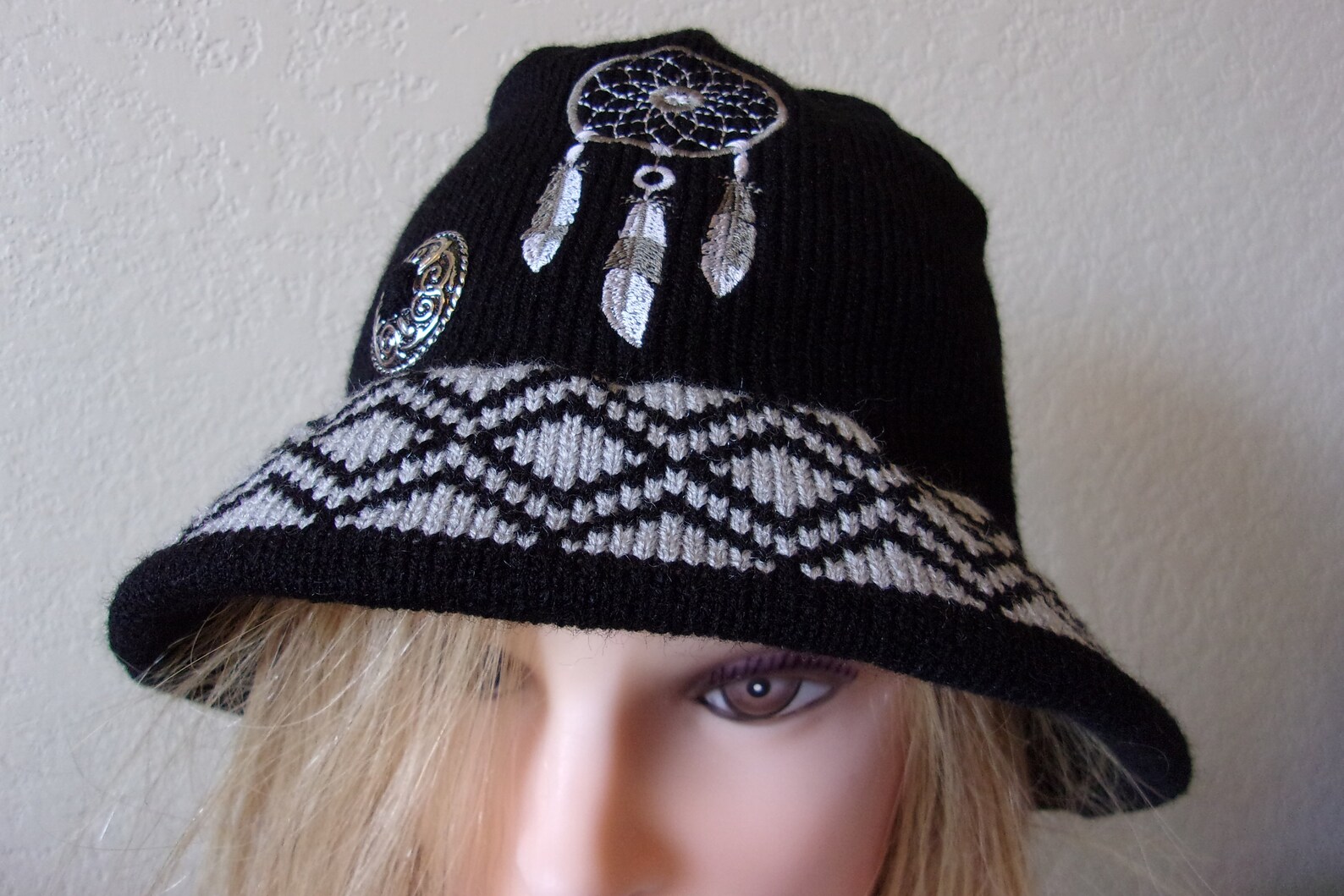 Dream catcher knit hat feather brim knit hat bucket retro Etsy