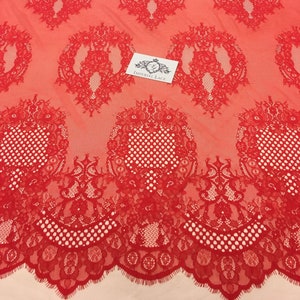 Red Lace Fabric, French Lace, Embroidered lace, Wedding Lace, Bridal lace, Veil lace, Lingerie Lace spizte stoff Chantilly Lace K00522 image 1