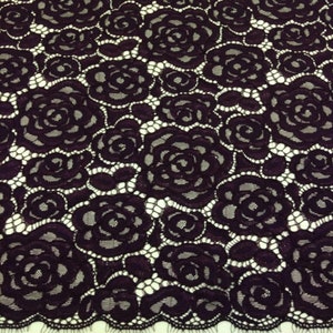 Purple lace fabric, Floral lace, French Lace, Wedding Lace, Bridal lace, purple Lace, Veil lace, Lingerie Lace, Alencon Lace K00160