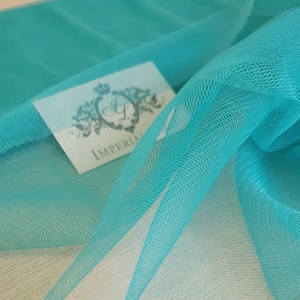 Turquoise silk tulle fabric, Italian silk tulle fabric, Turquoise silk net, Soft silk tulle fabric, Silk tulle fabric, Green tulle T00221