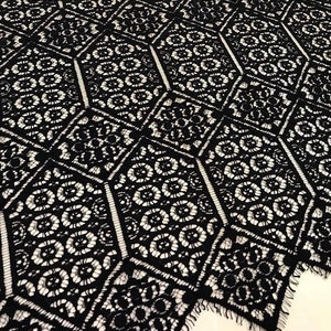 Black lace fabric, Embroidered lace, French Lace, Wedding Lace, Bridal lace, Black Lace, Veil lace, Lingerie Lace, Alencon Lace M00129