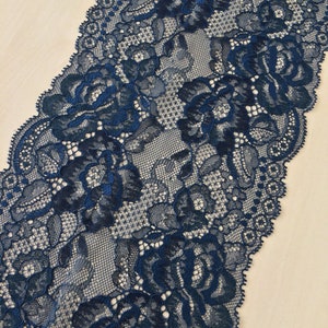Blue lace Trimming, Chantilly Lace, French Lace, Wedding Lace, Scalloped lace Eyelash lace Floral Lace Lingerie Lace by the yard MK00154