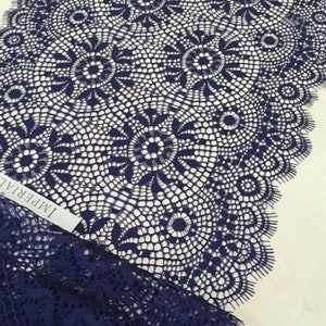 Blue lace trim Lace trimming Alencon Lace Bridal lace Wedding Lace Garter lace Navy blue lace Lingerie lace Lace by the yard MK00191