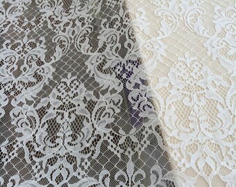 Ivory lace fabric, Embroidered fabric, French lace fabric, Ivory bridal, Alencon lace, Wedding dress lace fabric, Floral lace B00126