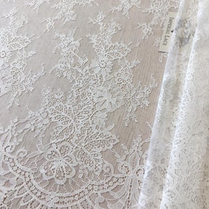 Off white lace fabric by the yard, boho lace fabric, French lace fabric, bridal chantilly lace for wedding dress Lace fabric B00308