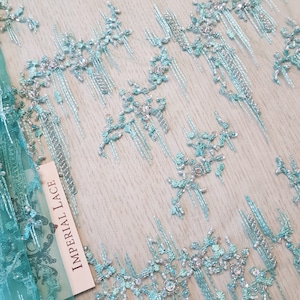 3D lace fabric, Beaded Lace Fabric, Spitzenstoff, French Lace, Wedding Lace, Green Lace, Veil lace, Lingerie Lace, Chantilly Lace K00807