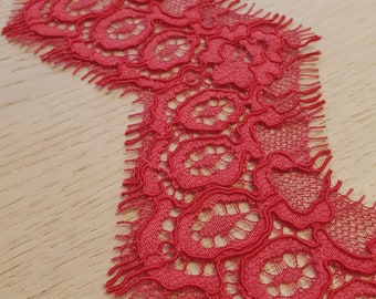 Red lace fabric, Wedding lace, Lingerie lace, Red alencon lace fabric, Lace trimming, Lace trim, Red lace fabric, Lace fabric MK00438