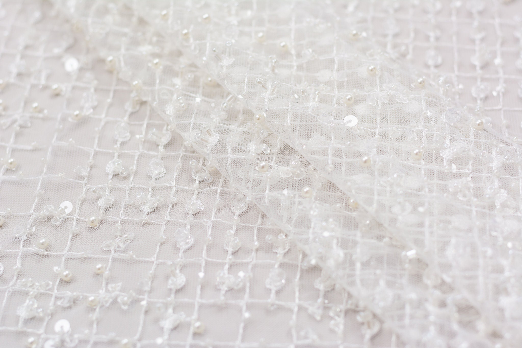 Off White Lace Fabric 3D Beaded Lace Fabric Hand Made Pearl Etsy