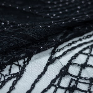 Black 3D lace fabric, black Lace Fabric, Black embroidery fabric with sequins, Evening dress Lace, Black Lace, haute couture fabric M00198