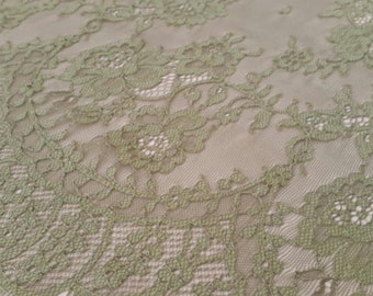 Green lace fabric, Embroidered lace, French Lace, Wedding Lace, Bridal lace, Green Lace, Veil lace, Lingerie Lace, Chantilly Lace K000025