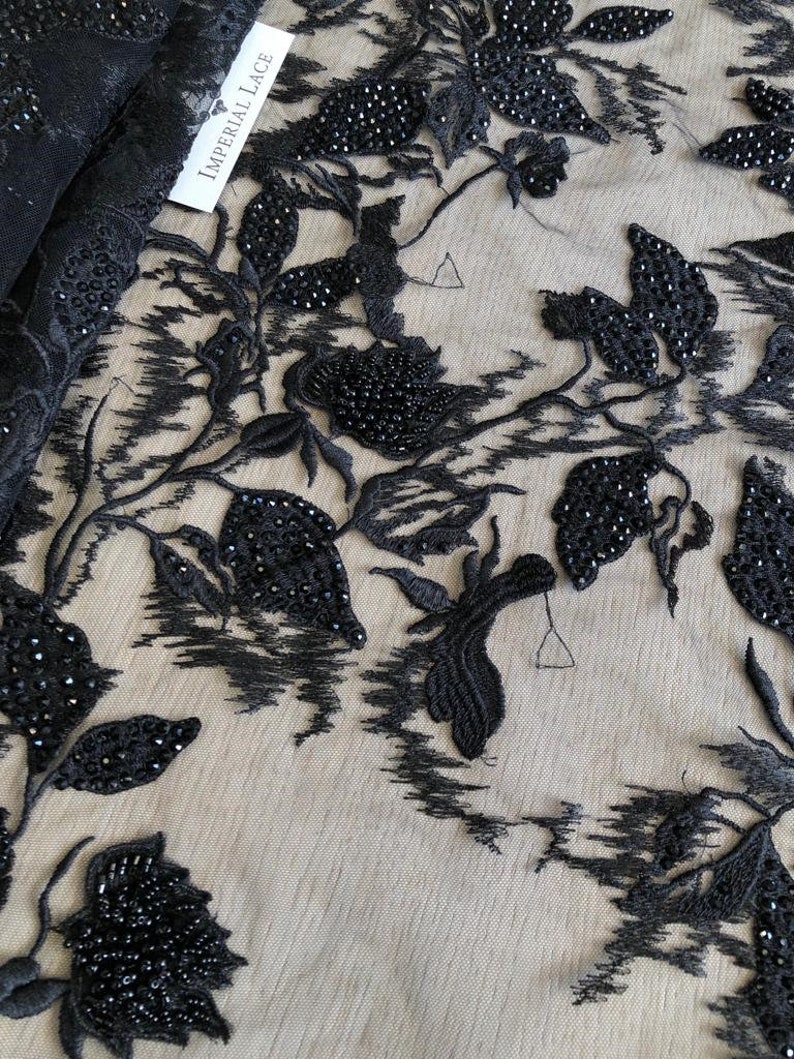 3D lace fabric Beaded lace M00163 Black lace Lingerie net fabric Black lace Black beaded lace fabric Black embroidery fabric