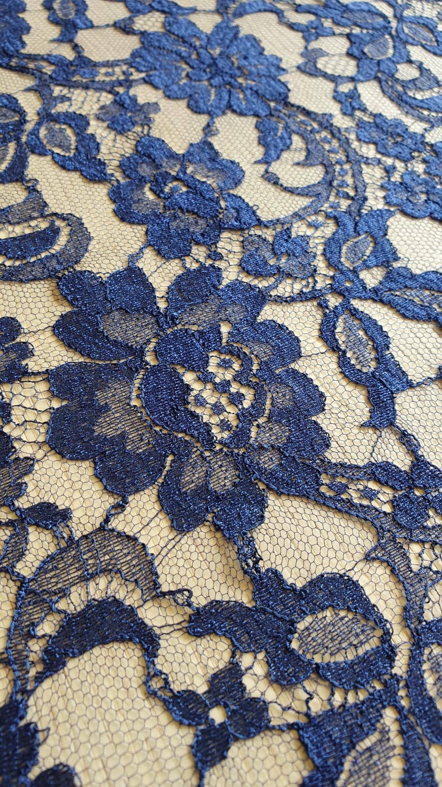 Navy Blue/Metallic Silver/Turquoise French Plain Lace FLP-001/12 Fabric