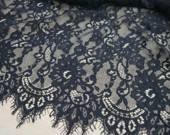 Black lace fabric Embroidered lace French Lace Wedding Lace Bridal lace Black Lace Veil lace Lingerie Lace Alencon Lace M000017