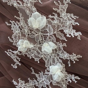 Lace applique, Lace motif, White lace, French Chantilly lace applique, 3D lace, bridal applique, Applique, A00040
