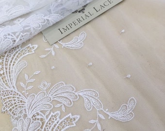 White Lace Trim, French Lace, Chantilly Lace, Bridal Gown lace, Wedding Lace, White Lace, Veil lace, Garter lace, Lingerie Lace MB00046