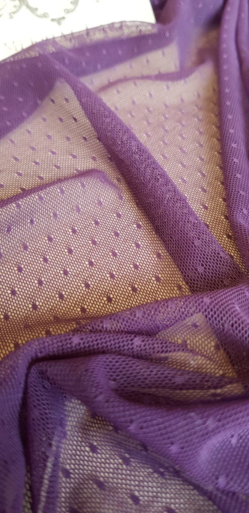Lingerie net Lilac tulle fabric T00208 Lilac elastic tulle fabric Elastic net fabric Lilac tulle Lingerie net fabric