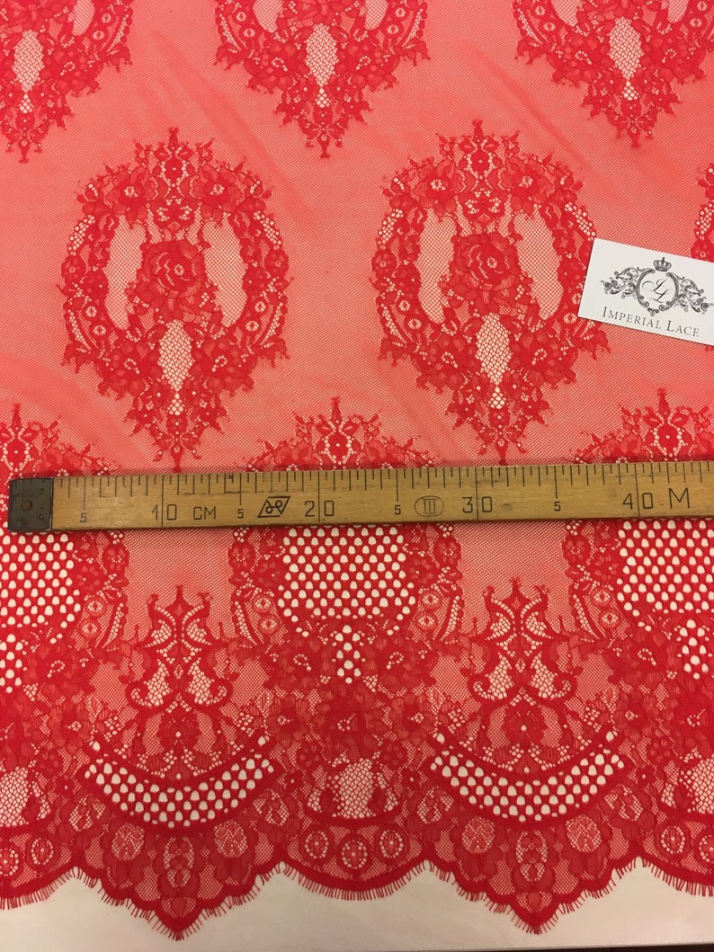 Red Lace Fabric, French Lace, Embroidered lace, Wedding Lace, Bridal lace, Veil lace, Lingerie Lace spizte stoff Chantilly Lace K00522 image 3