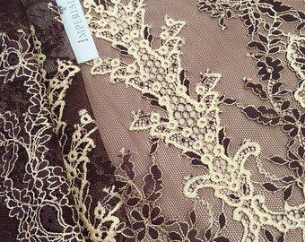 Brown lace fabric Embroidered lace French Lace Wedding Lace Bridal lace Brown Lace Veil lace Lingerie Lace Alencon Lace K00586