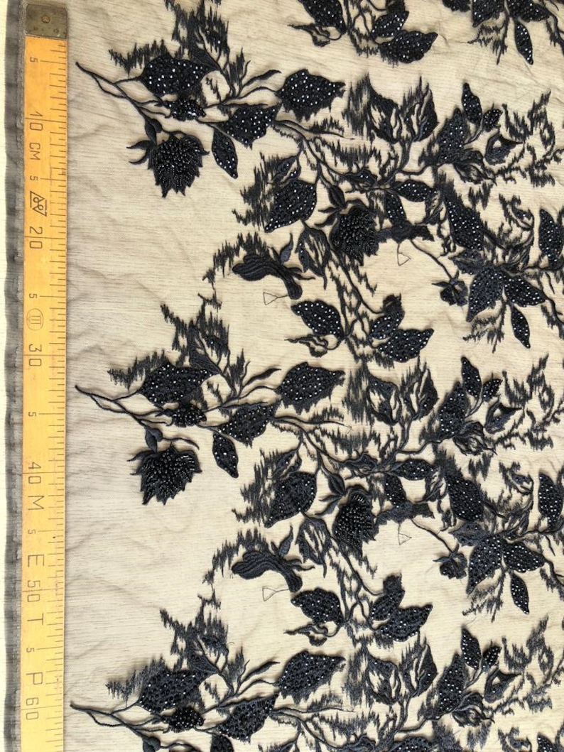 3D lace fabric Beaded lace M00163 Black lace Lingerie net fabric Black lace Black beaded lace fabric Black embroidery fabric