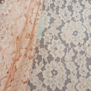 Salmon pink lace fabric, Embroidered lace, French Lace, Wedding Lace, Pink Lace, Veil lace, Lingerie Lace, Alencon Lace K00275