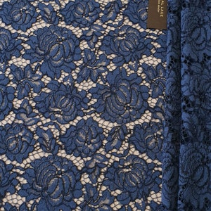Blue lace fabric, Embroidered lace, French Lace, Wedding Lace, Bridal lace, blue Lace fabric, Veil lace, Lingerie Lace, Alencon Lace K00967