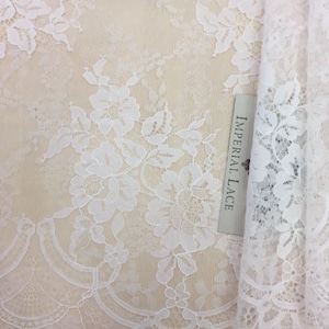 Off white lace fabric, Lace fabric, Boho lace fabric, Chantilly lace fabric, Scalloped lace fabric, Bridal lace, Fabric By the Yard B000011