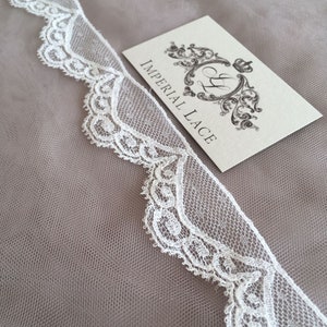 Ivory Chantilly lace trim, French lace trim, Viscose lace trim, Bridal lace Lingerie Lace Scalloped lace Eyelash lace Floral Lace MB00148
