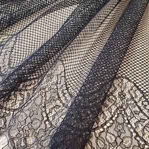 Black lace fabric, Embroidered lace, French Lace, Wedding Lace, Bridal lace, Black Lace, Veil lace, Lingerie Lace, Chantilly Lace M00182