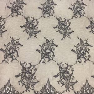 Black lace fabric, by the yard, French Lace, Chantilly lace, Wedding Lace, Bridal lace, Evening dress lace, Lingerie Lace, M000099