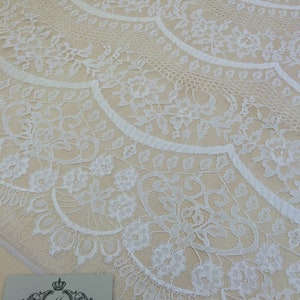 Ivory lace fabric, Lace fabric, Boho lace fabric, Chantilly lace fabric, Scalloped lace fabric, Bridal lace, Fabric By the Yard B000093