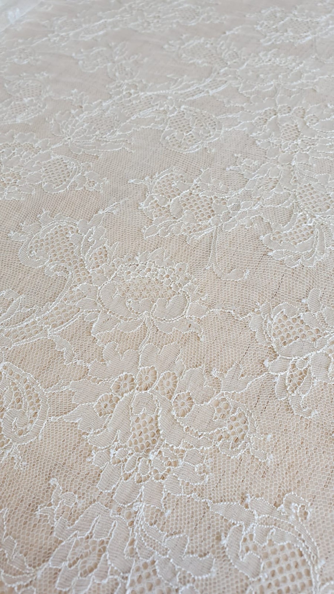 Ecru lace fabric Elastic ivory lace Embroidered fabric Etsy