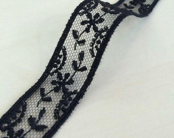 Black Lace Trim, French Lace, Alencon Lace, Bridal Gown lace, Wedding Lace, black Lace, Veil lace, Garter lace, Lingerie Lace MM00058