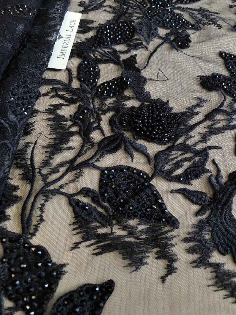 3D lace fabric Beaded lace M00163 Black lace Lingerie net fabric Black lace Black beaded lace fabric Black embroidery fabric