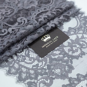 Finiture in pizzo grigio, pizzo Chantilly, finiture in pizzo francese, pizzo da sposa, pizzo da sposa, pizzo smerlato, tessuto di pizzo, tessuto tagliato su misura MK00411
