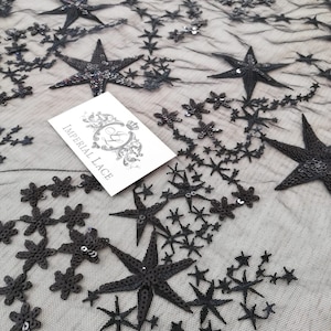 黒刺繍チュール生地、黒チュール生地、黒刺繍生地、ランジェリーネット生地、黒レース、チュール生地 T00211